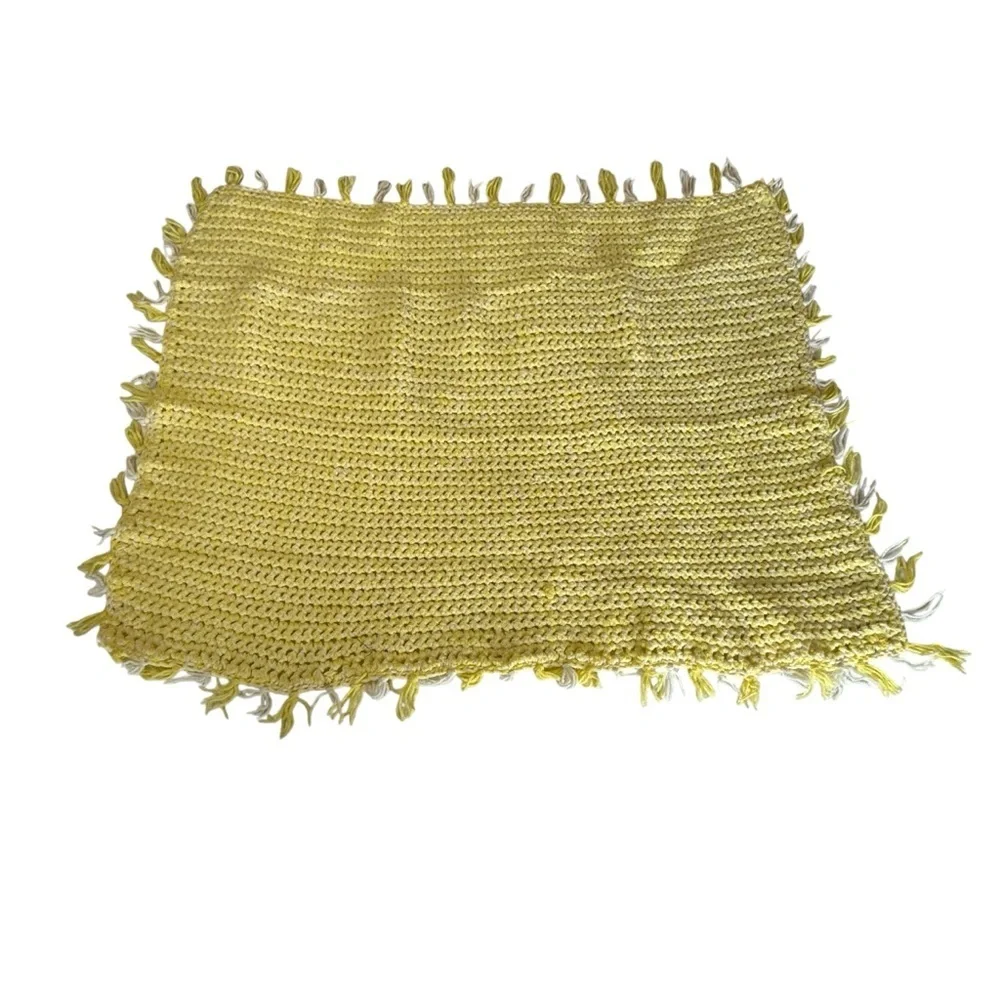 Handmade Afghan Blanket Yellow Crochet Boho Cottagecore Throw Granny Baby 43x31